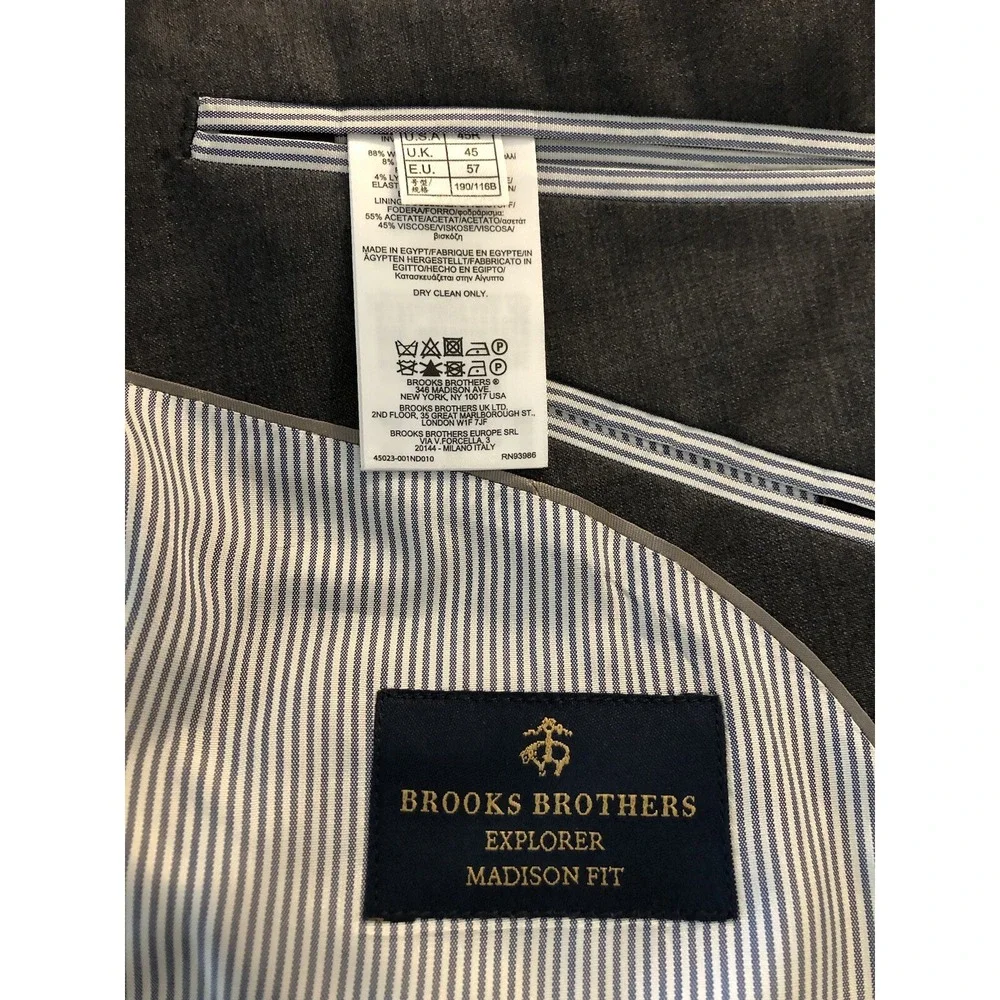 Brooks Brothers Blazer Men 45R Gray Explorer Madison Sport Coat Jacket Business